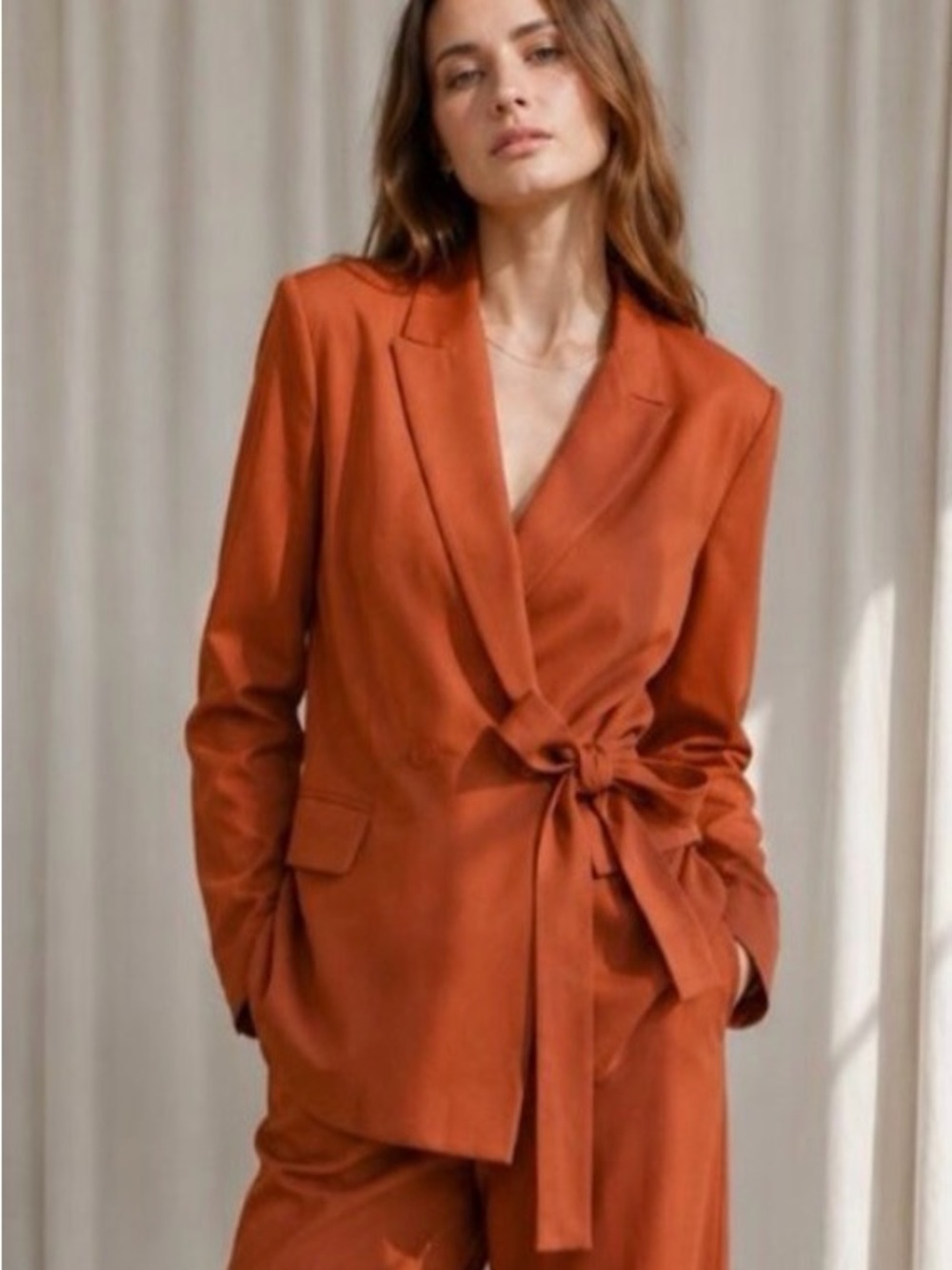 Rust Tie-Waist Blazer Jacket